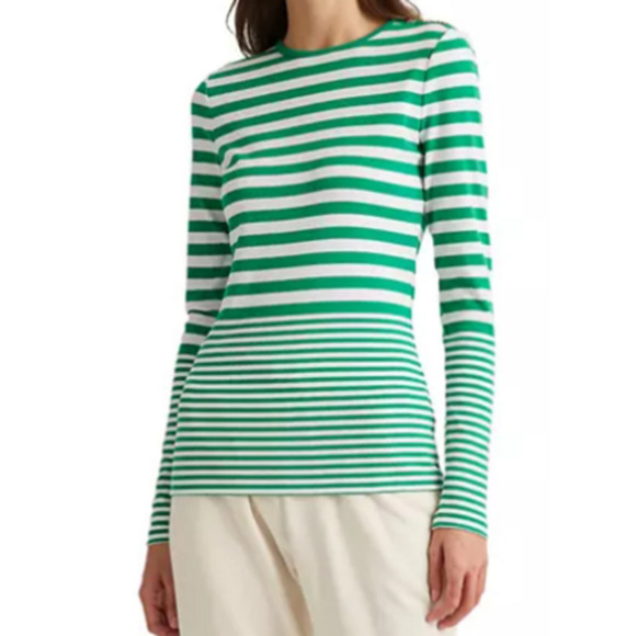 Lauren Ralph Lauren Black Label Striped Kelly Green Long Sleeve Top Women Medium - Picture 1 of 11
